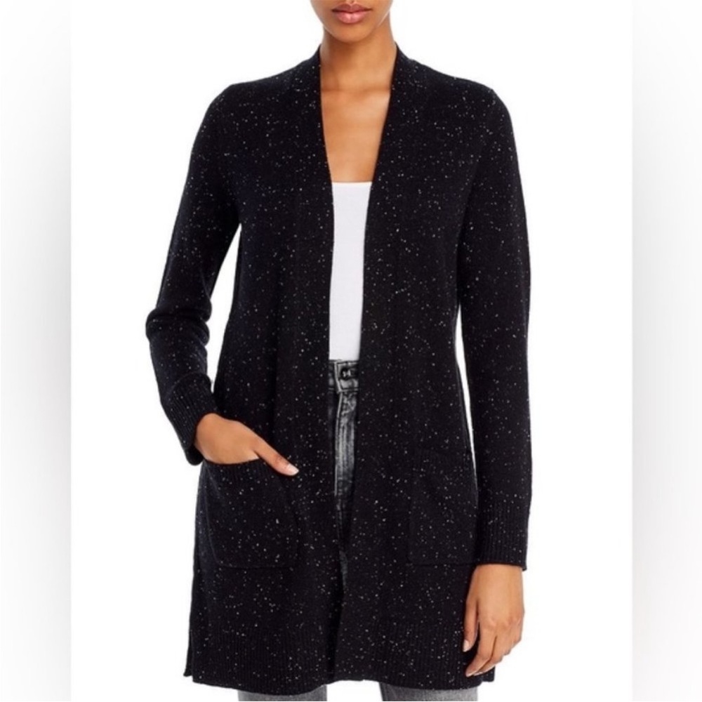 Theory | Cashmere Donegal belted cardigan | Black/White | Size S